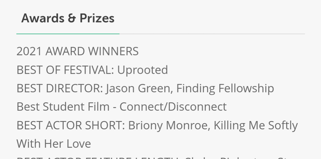 Best Actor - Short Columbia Film Festival 2021