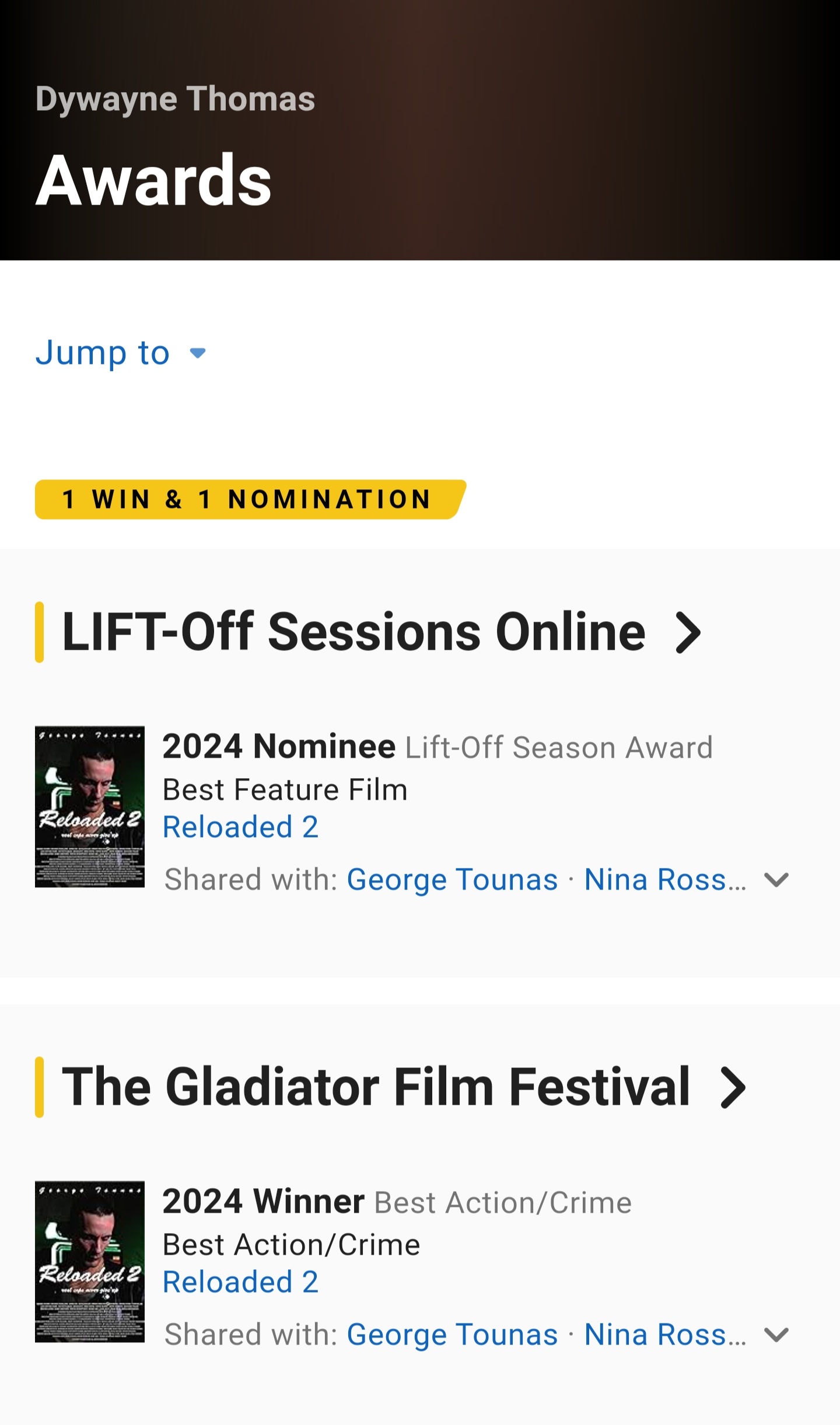 Winner in the Best Action/Crime category at The Gladiator Film Festival