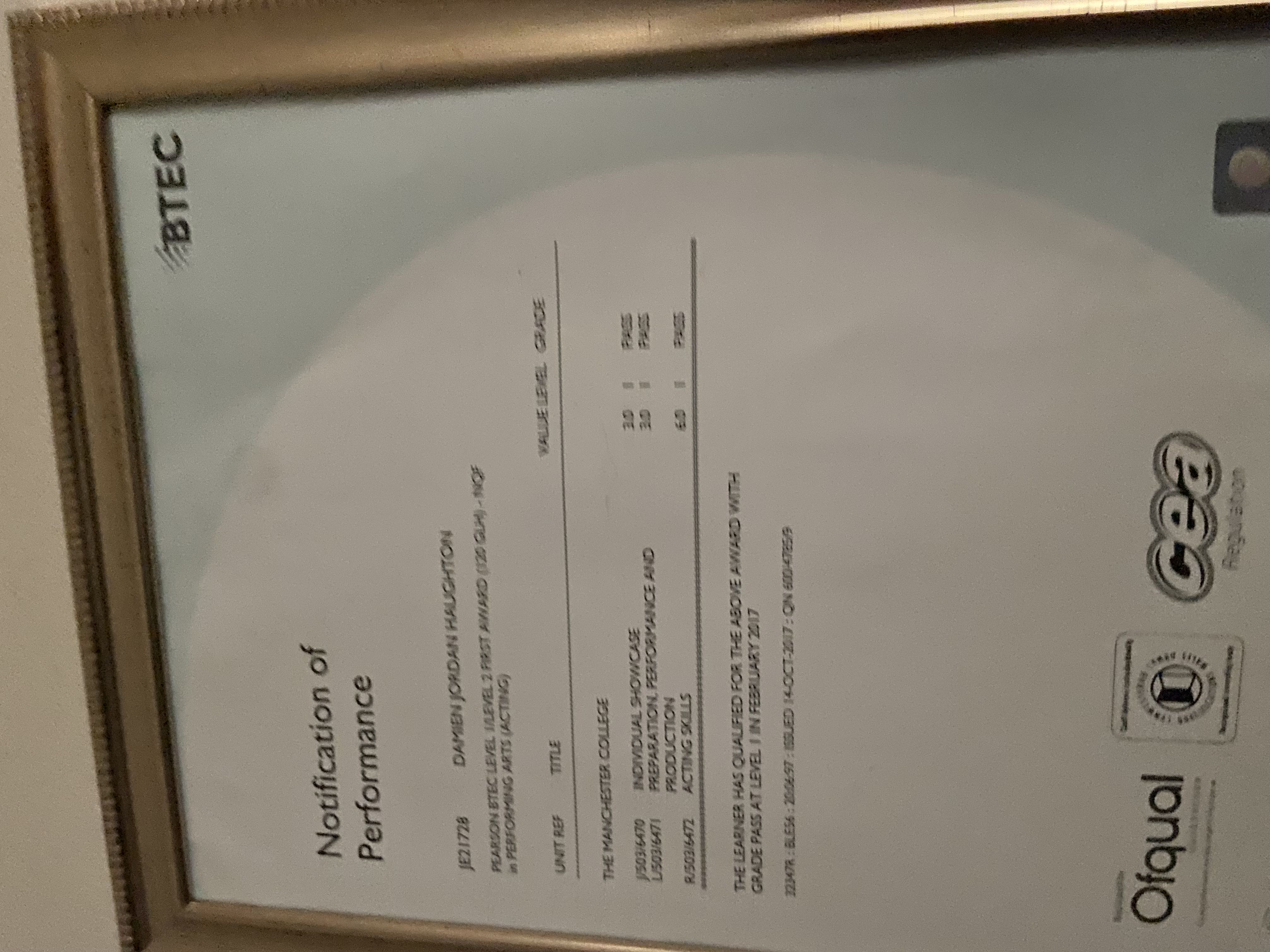 notifications of pass level 1-2